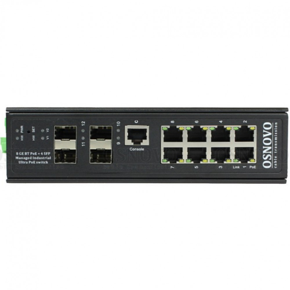 SW-80804/ILS(port 90W,720W) Промышленный управляемый (L2+) Ultra PoE коммутатор
