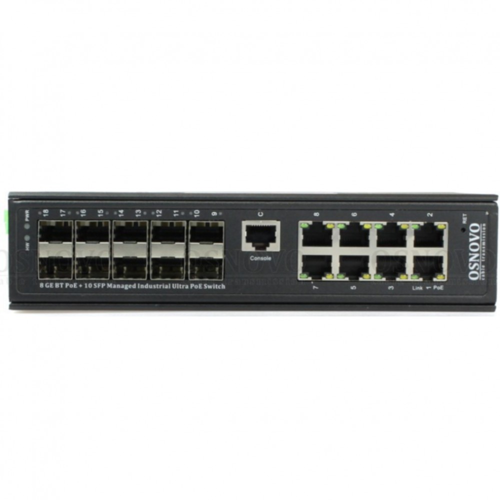 SW-808010/ILS(port 90W,720W) Промышленный управляемый (L2+) Ultra PoE коммутатор
