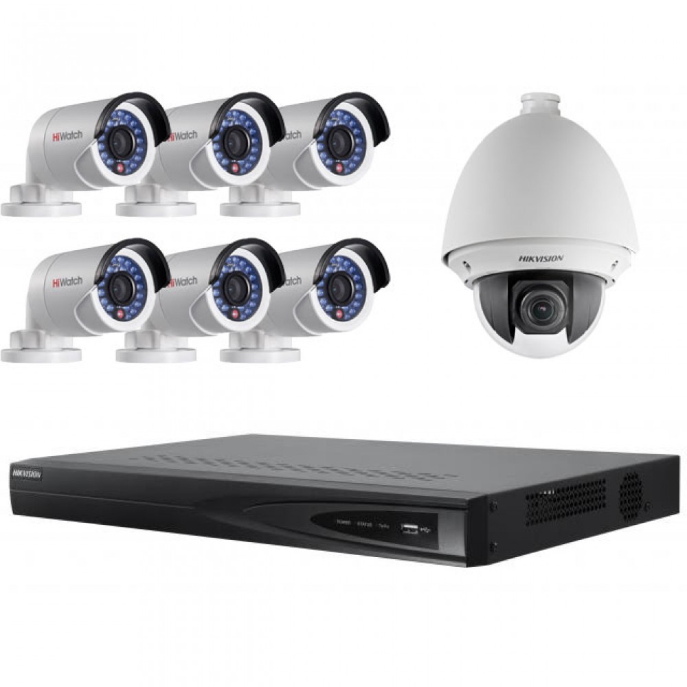 Комплект видеонаблюдения Склад-7IP PTZ 2 Мпикс Про для склада площадью 200 - 250 кв. метров с записью с разрешением 2 Мпикс. 
