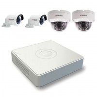 Комплект видеонаблюдения для подъезда Подъезд-4IR IP-1,3Mpix на две уличных камеры и две купольных камеры с ИК подсветкой 15 метров