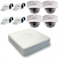 Комплект видеонаблюдения для подъезда Подъезд-8IR IP-1,3Mpix на четыре уличных камеры и четыре купольных камеры с ИК подсветкой 15 метров и разрешением 720P